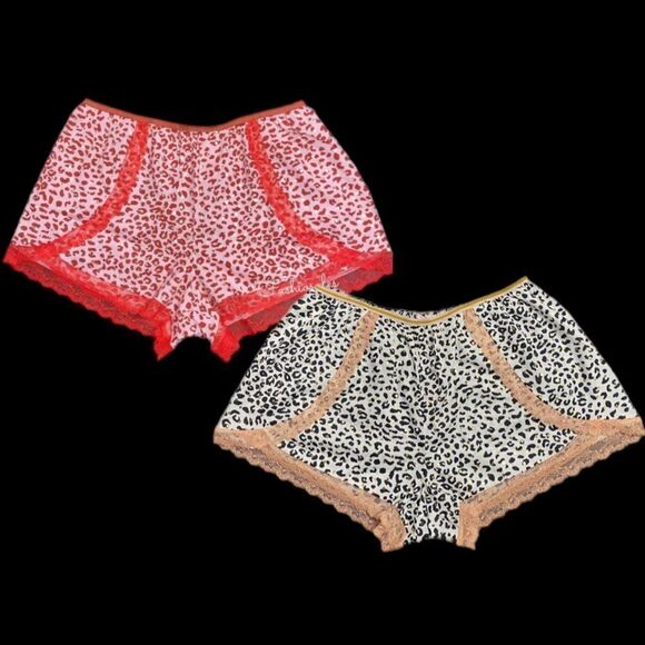 Set of 2 Victoria’s Secret Foil Dot Leopard Print Lace Trim pajama shorts Small - Picture 7 of 8